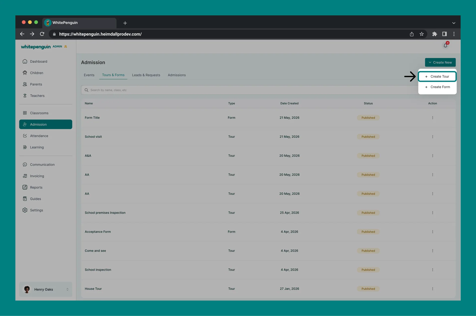 Manage Tours & Forms — How to Create a Tour