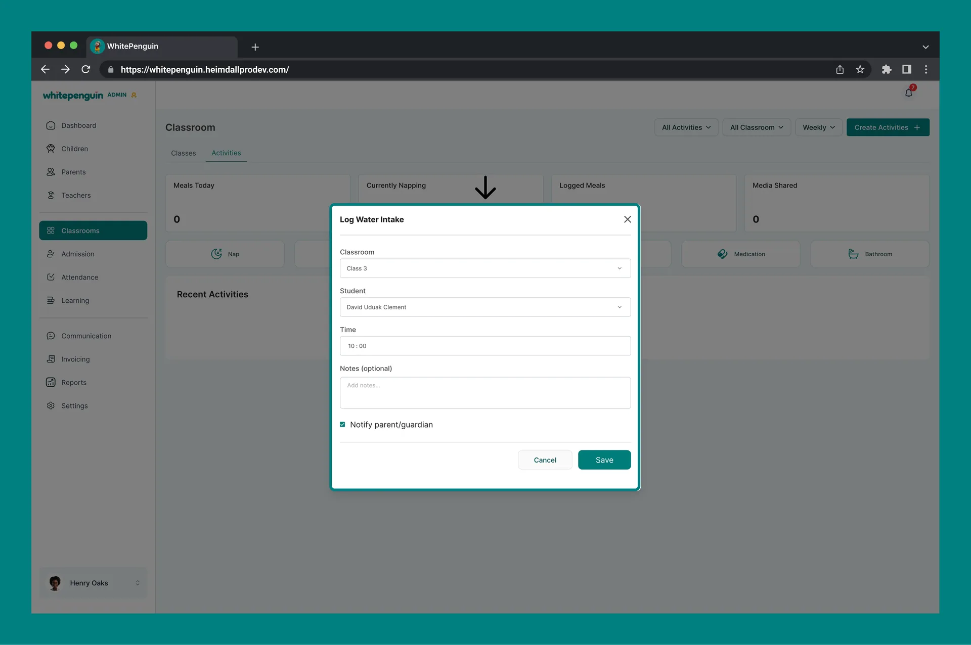 Activities Dashboard — Creating a New Activity