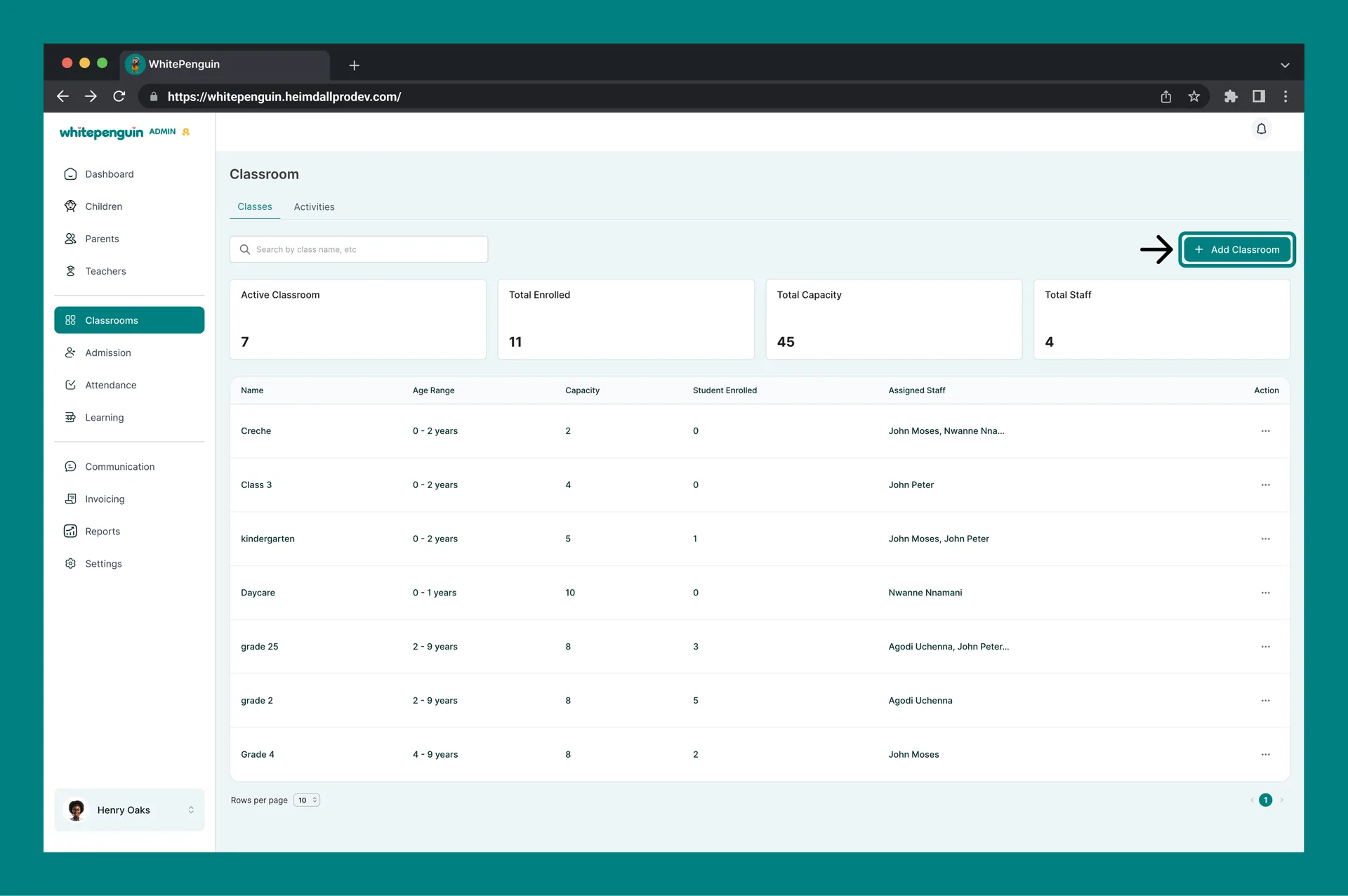 Add & Manage Classrooms — Adding a New Classroom