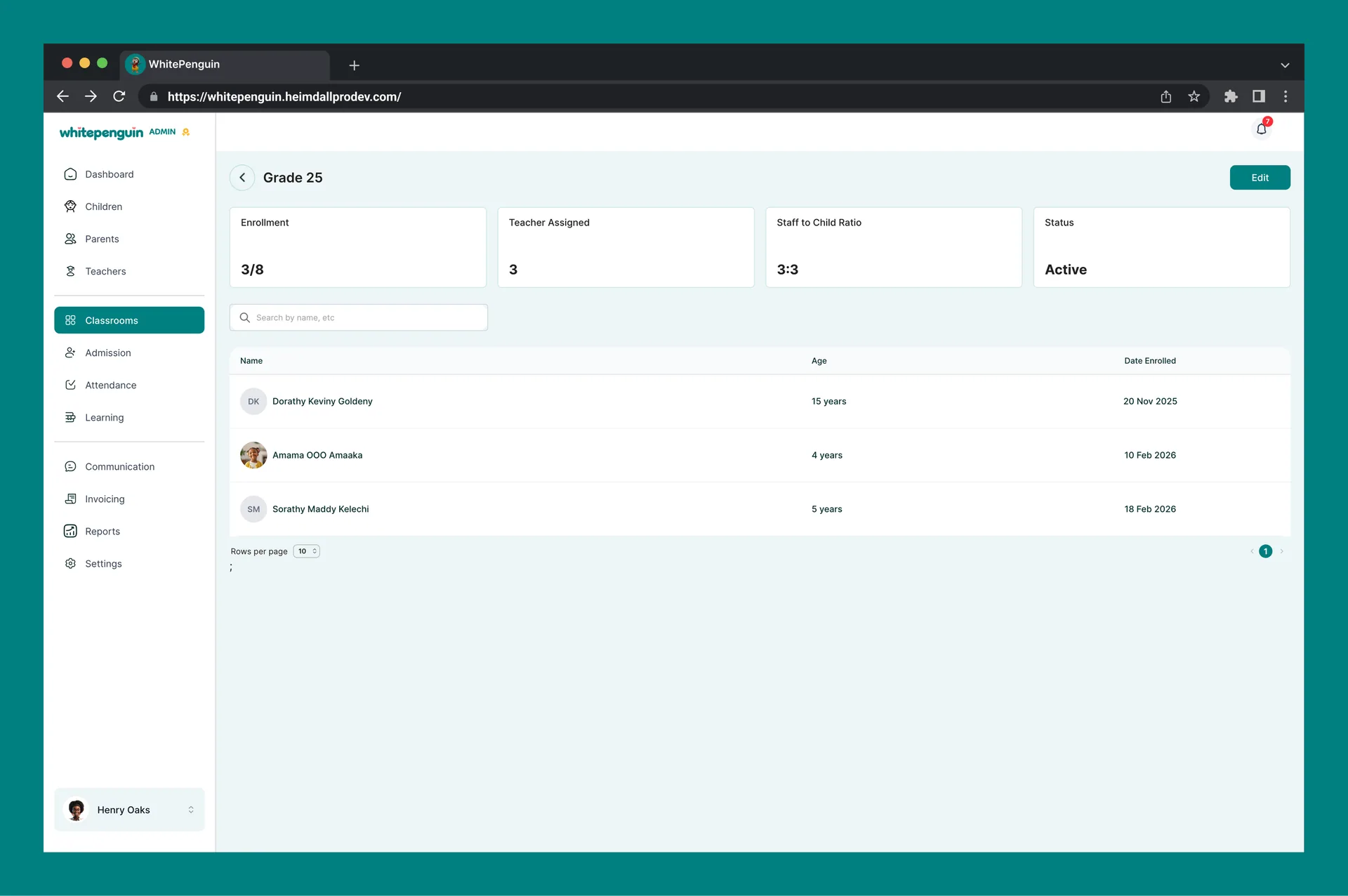 Add & Manage Classrooms — Viewing a Classroom