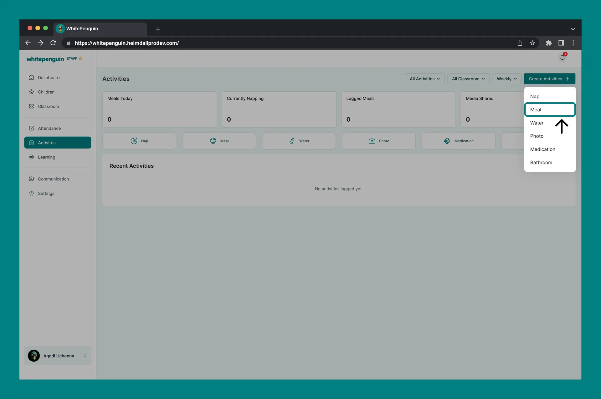 Log Meals — How to access