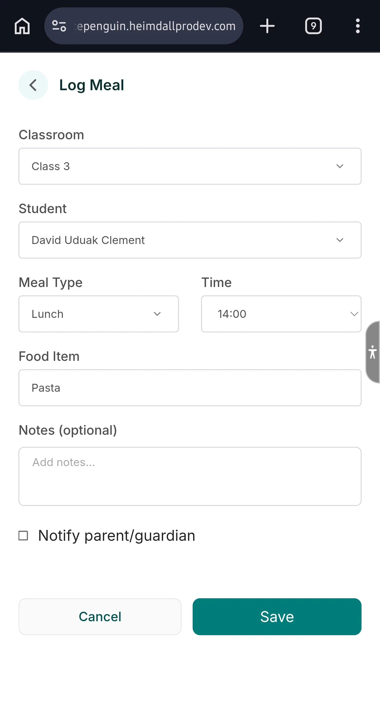 Log Meals — How to log a meal