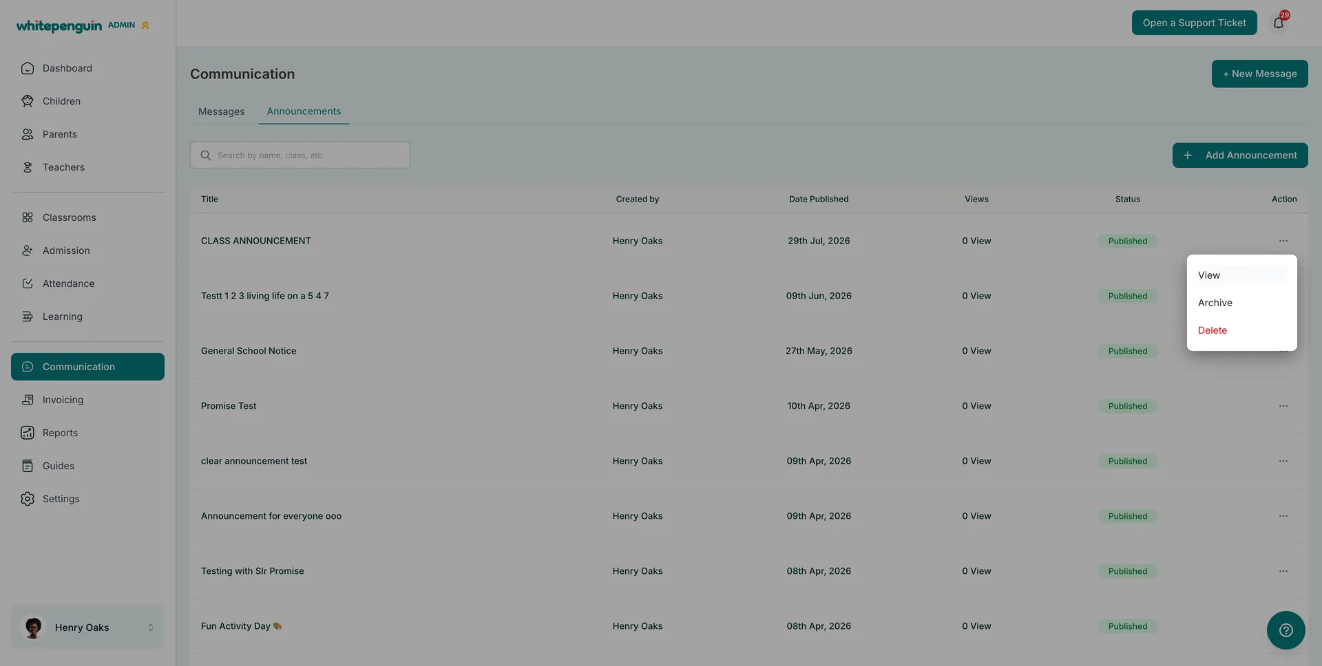 Create Announcements โ Managing Existing Announcements