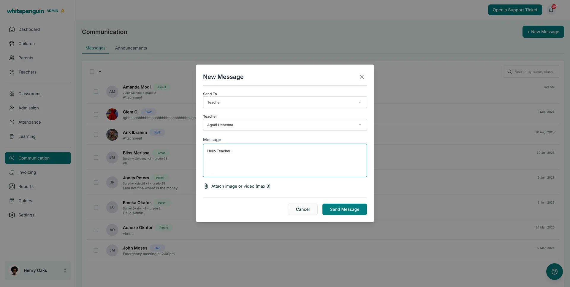 Teacher Messaging — How to Create a New Message to a Teacher