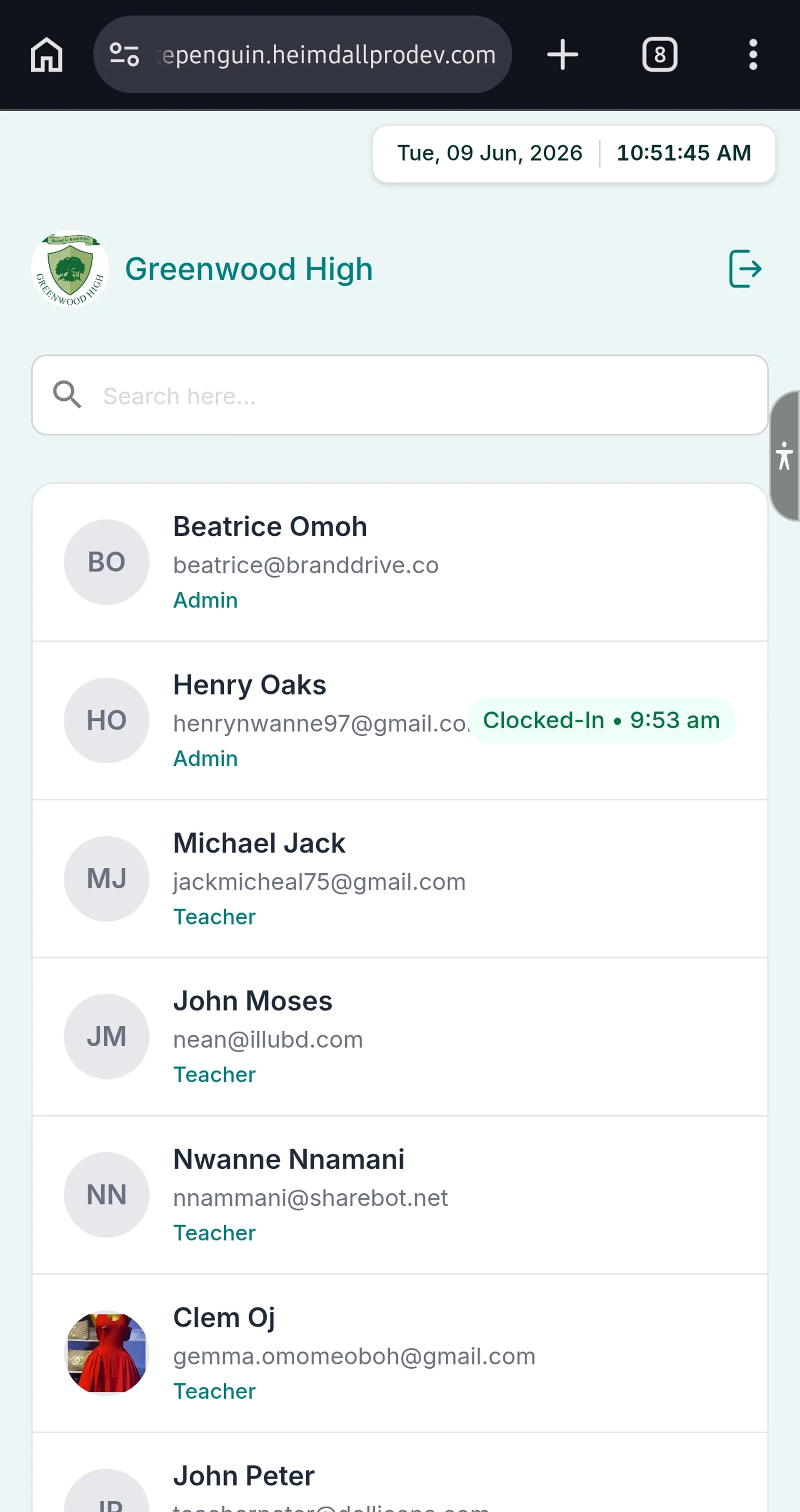 Clock In using Kiosk (Admin/Teacher - Parent) — Step 1: Access the Staff Interface