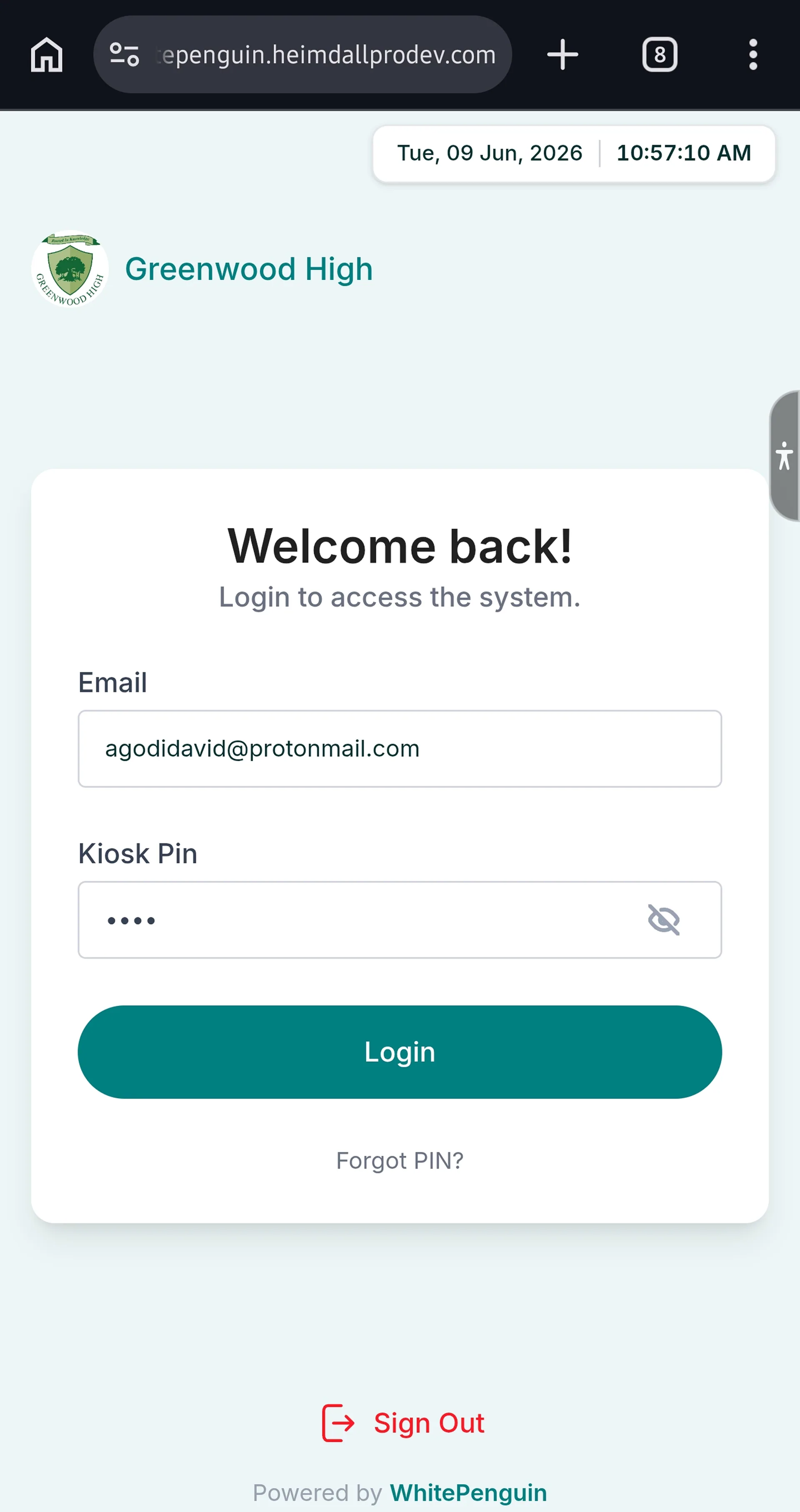 Clock In using Kiosk (Admin/Teacher - Parent) — Step 2: Log In