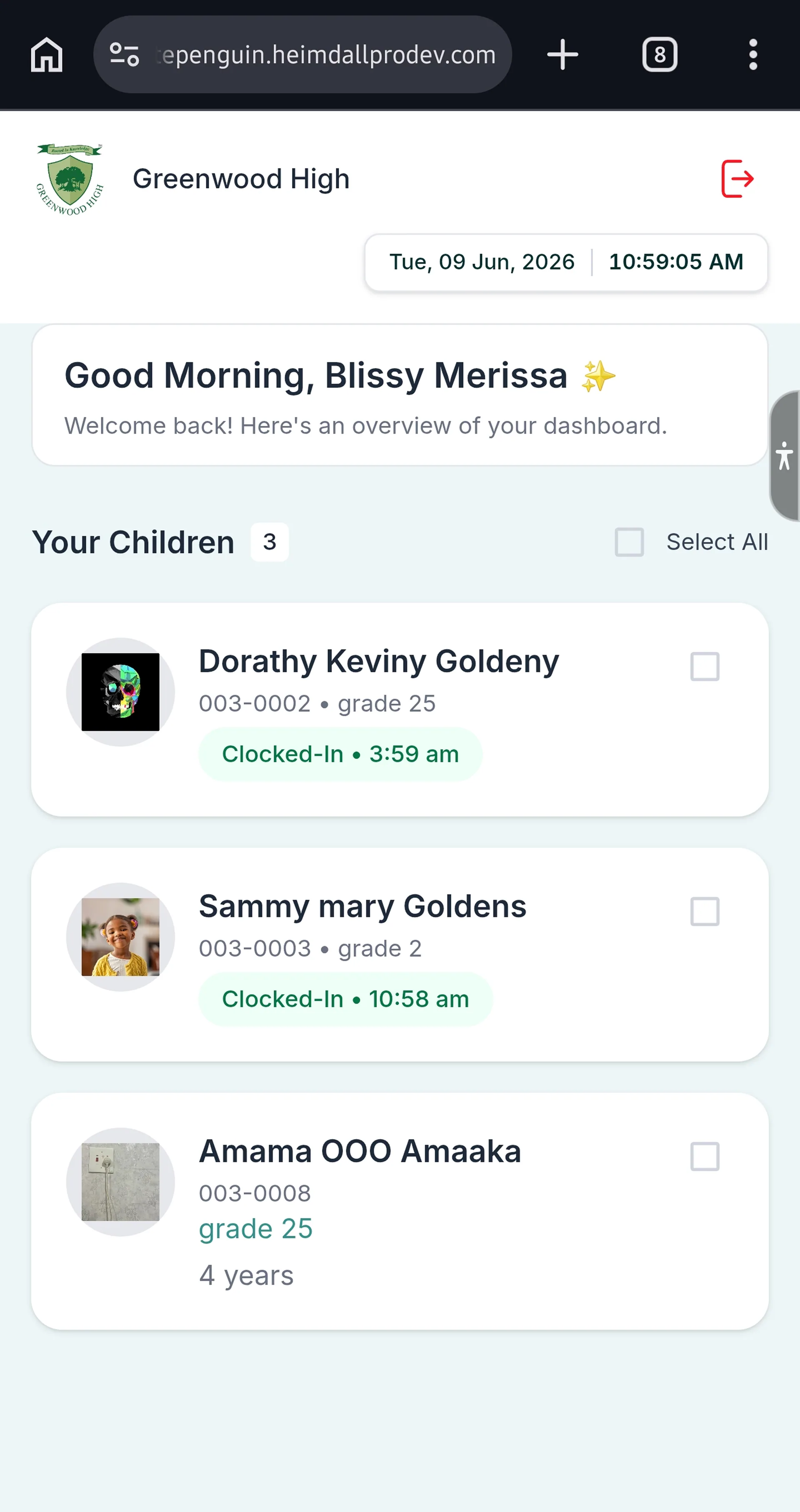 Clock In using Kiosk (Admin/Teacher - Parent) — Step 5: Confirmation