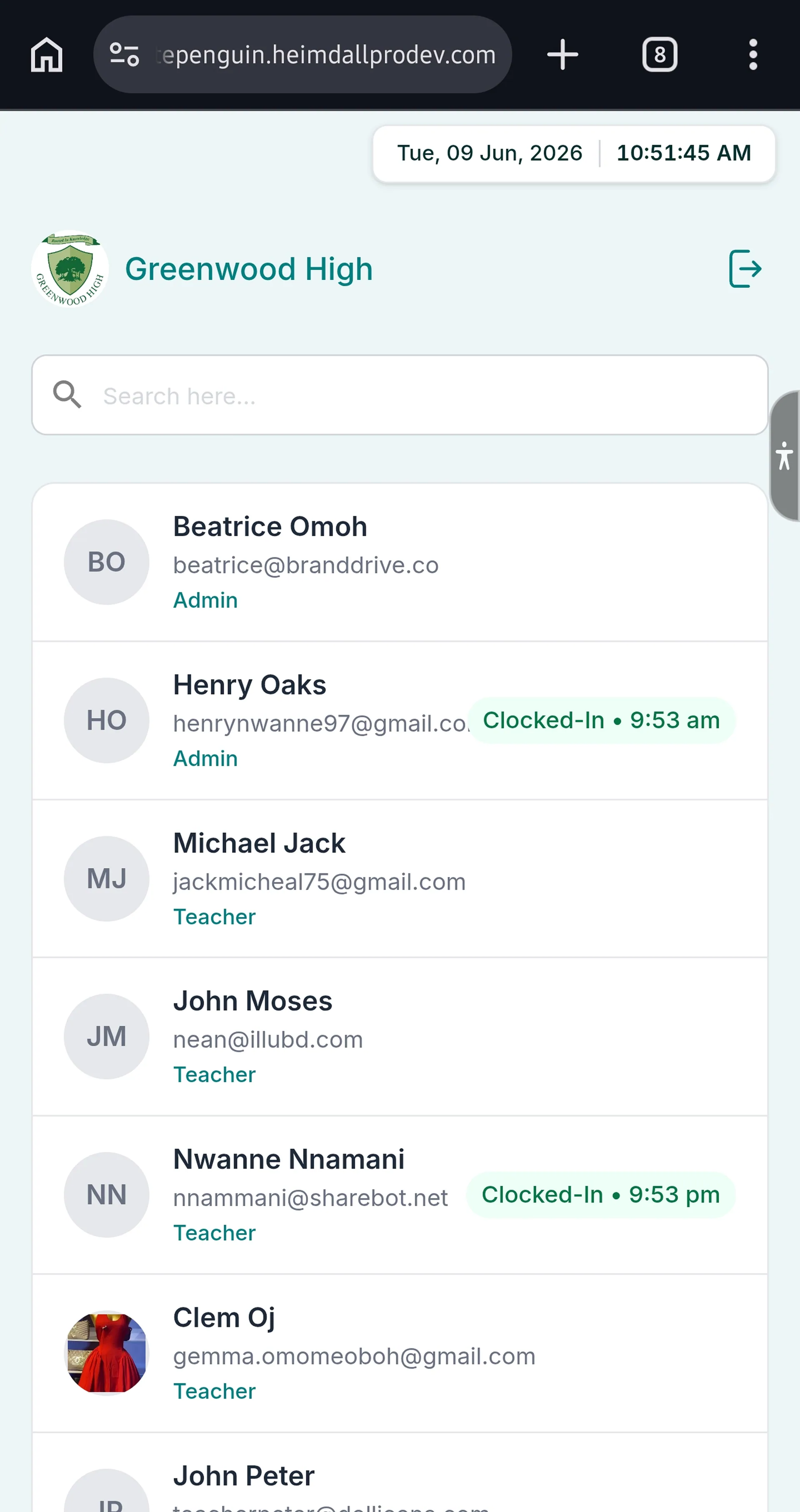 Clock Out using Kiosk (Admin/Teacher - Parent) — Step 1: Access the Staff Interface