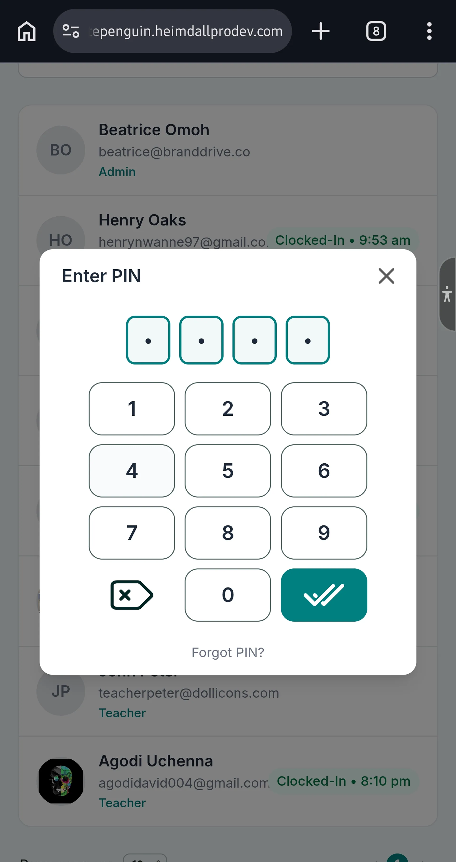 Clock Out using Kiosk (Admin/Teacher - Parent) — Step 2: Select Your Name