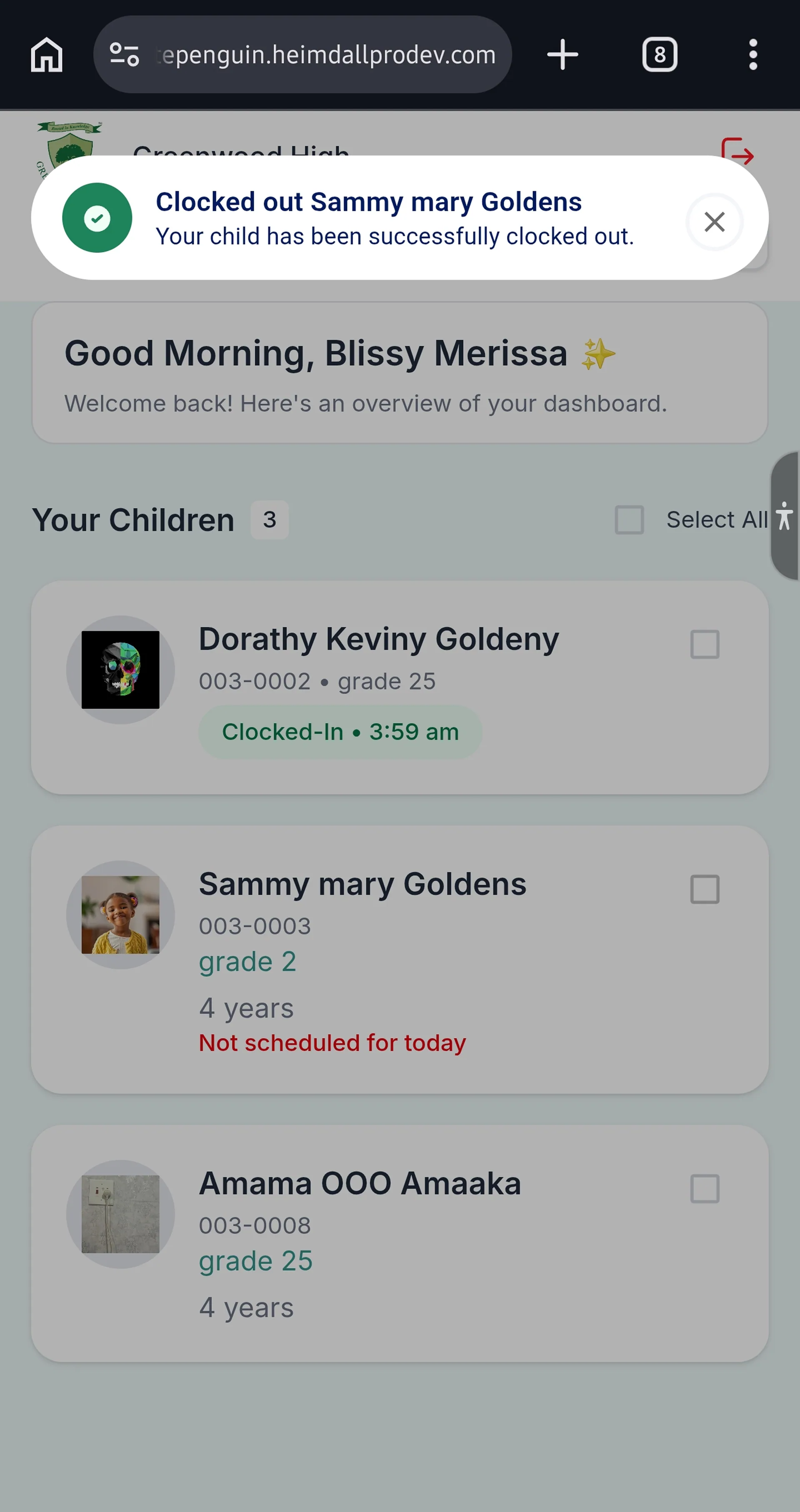Clock Out using Kiosk (Admin/Teacher - Parent) — Step 5: Confirmation