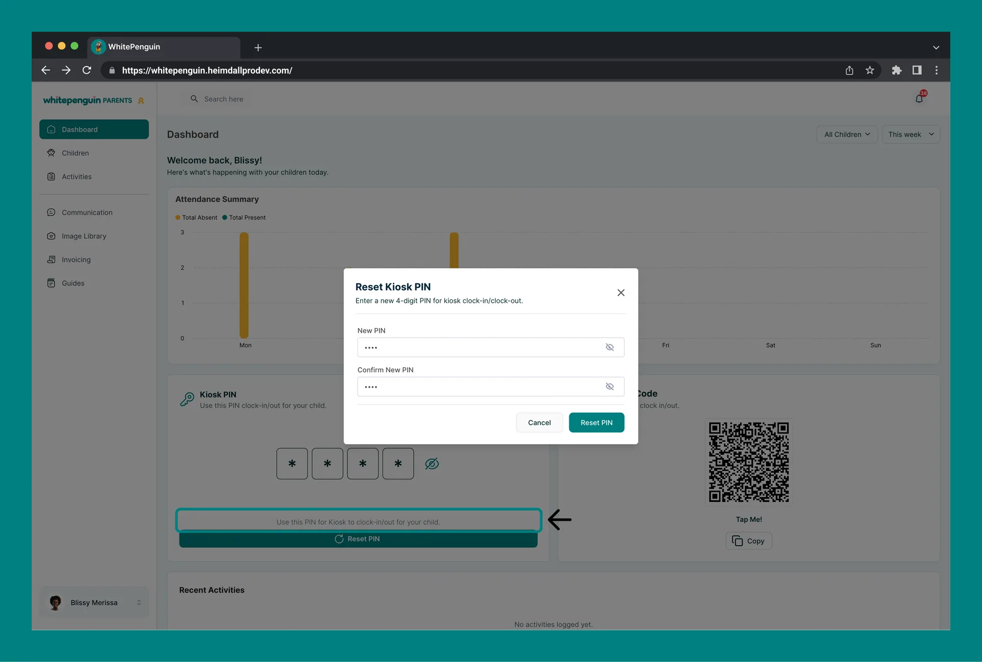 Setup & Reset Kiosk PIN (Admin/ Teacher - Parent) — How to Reset the Kiosk PIN (Parent — Profile Avatar Menu)