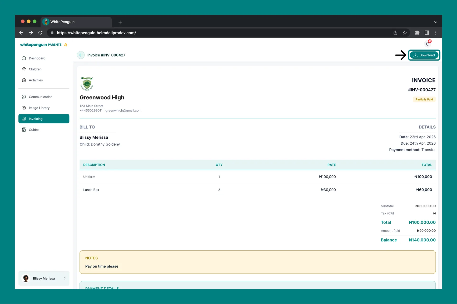 Manage My Invoices — Download an Invoice as PDF