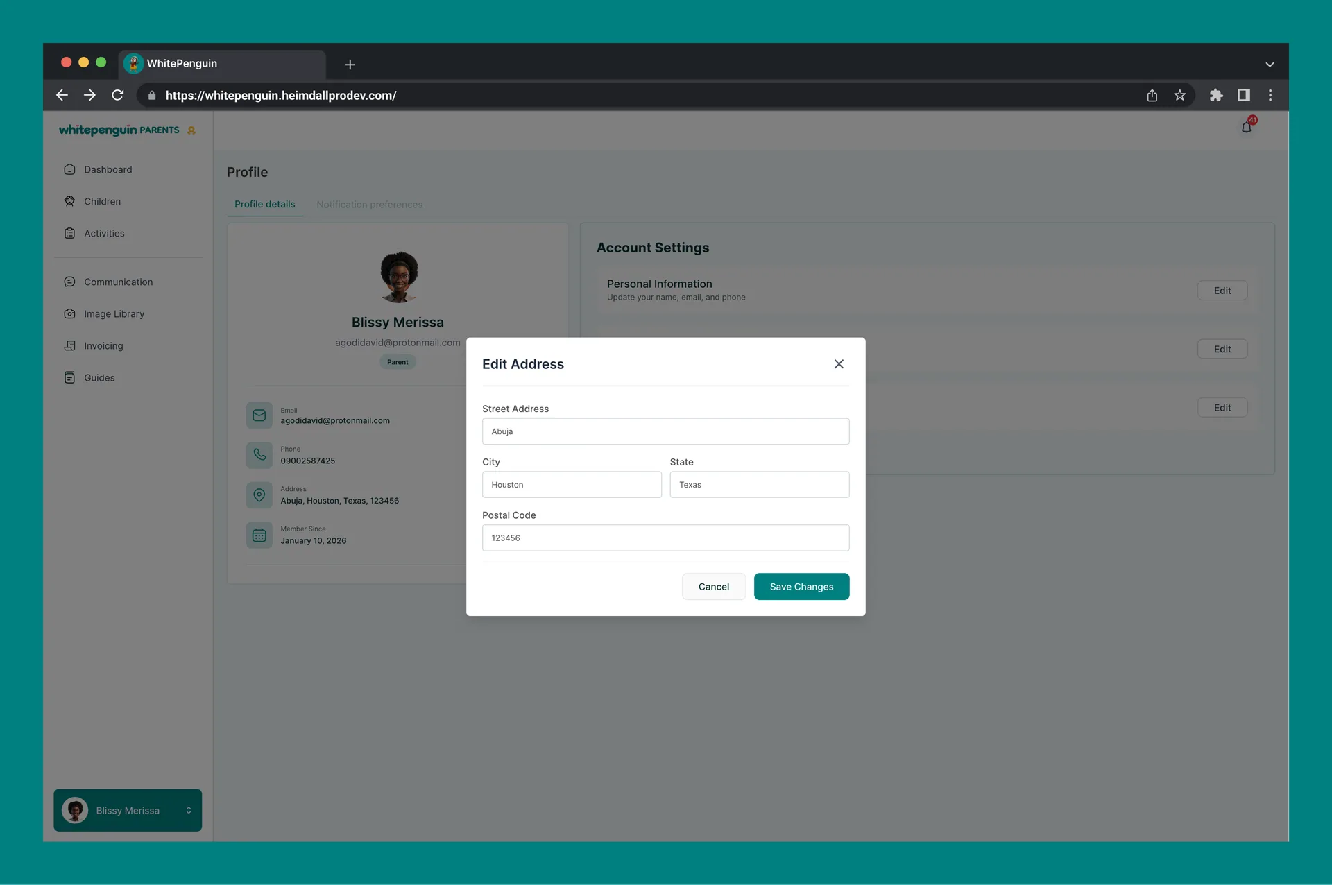 Manage My Profile — Address