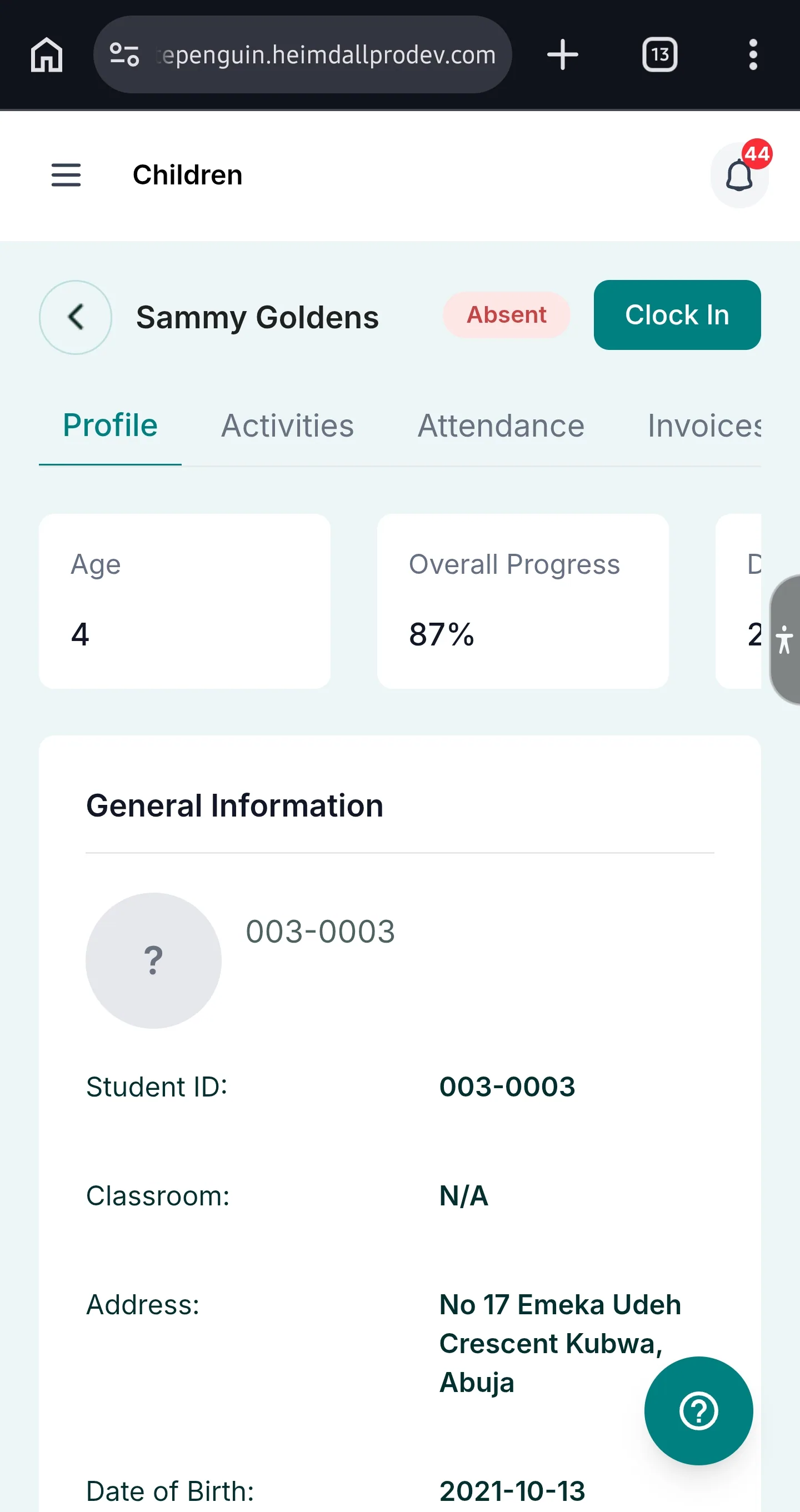 My Child's Profile & Management — Active Curriculum