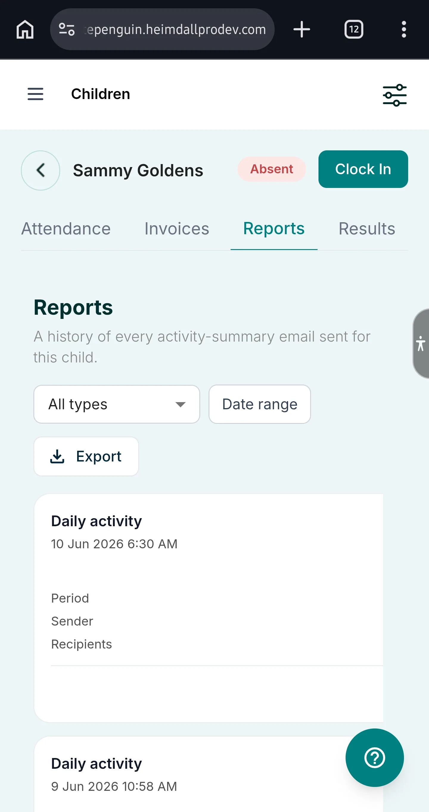 My Child's Profile & Management — Tab 5 — Reports