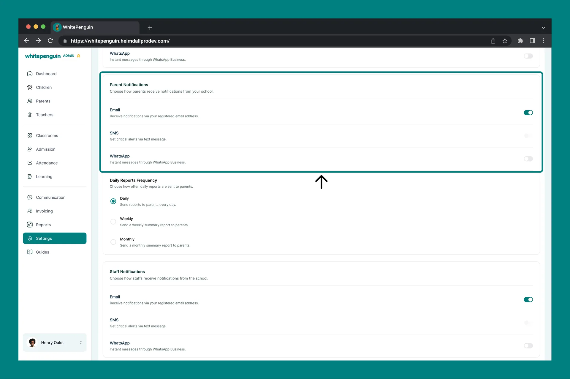 Customize Notifications — Parent Notifications