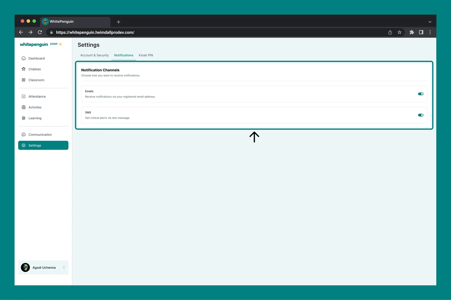 Customize Notifications — Staff (Teacher) — Notification Settings