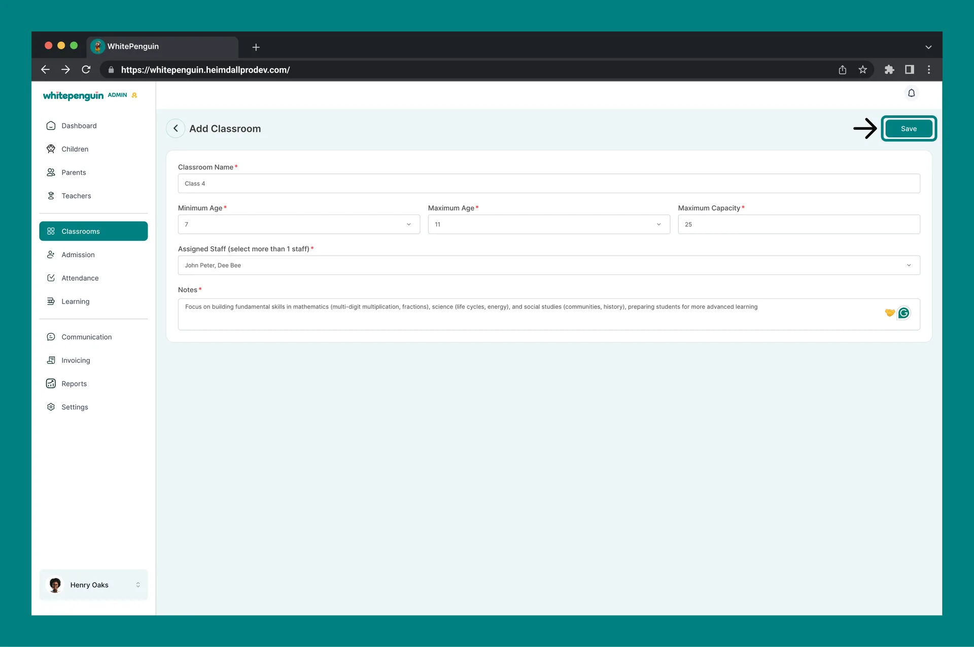How to Create a New Classroom — How to Access the Add Classroom Form